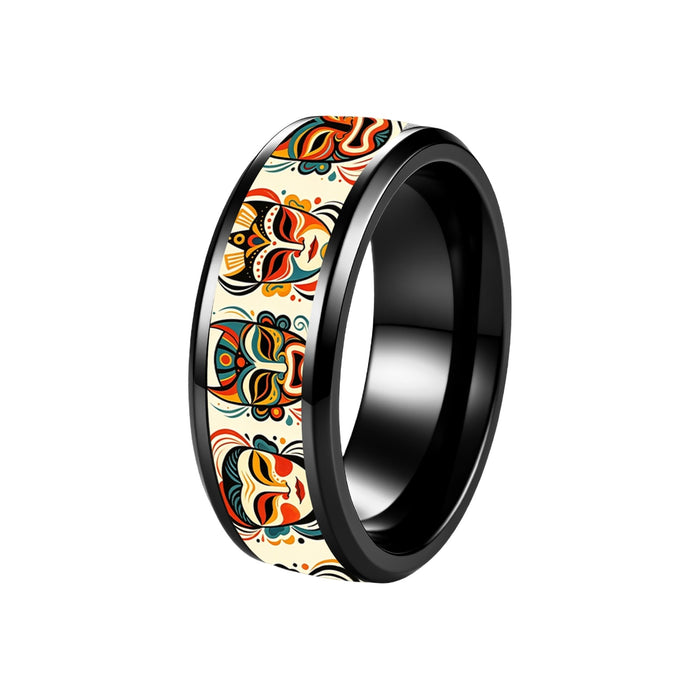 Wholesale Traditional Chinese Opera Face Stainless Steel Ring Silver Plated Jewelry Accessory