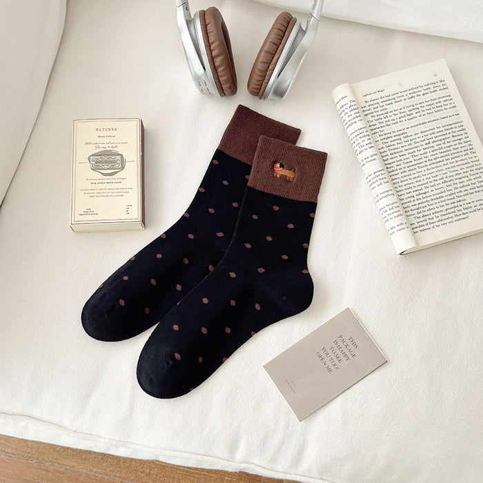 Wholesale Socks Embroidered Cute Combed Cotton Socks Mid tube Socks Boneless Loose Mouth Stacked Socks