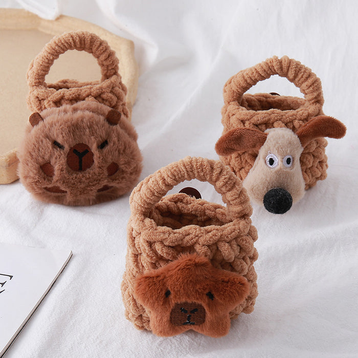 Wholesale Cartoon Cute Big Ear Dog Knitted Mobile Phone Bag Plush Dolphin Zero Wallet Earphones Mini Storage Bag