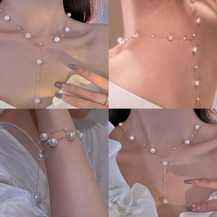 Wholesale New retro style collarbone chain, light luxury style pearl necklace, exquisite bow, heart-shaped necklace