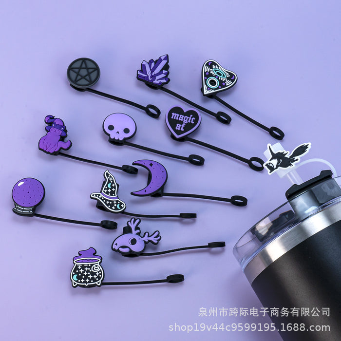 Wholesale New straw cover silicone dust cap plug magic fun cartoon straw cap anime straw accessories