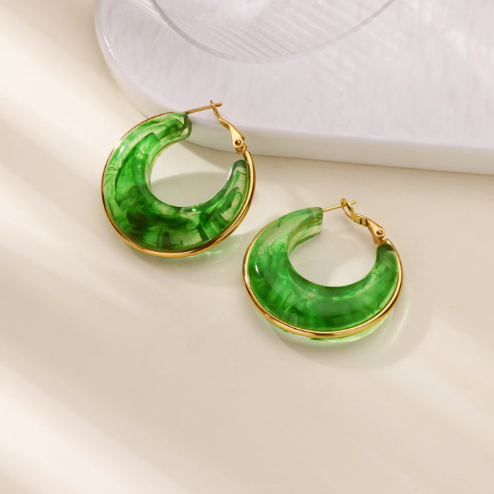 Wholesale Gradient Color RetroC-shaped Resin Earrings Stainless Steel