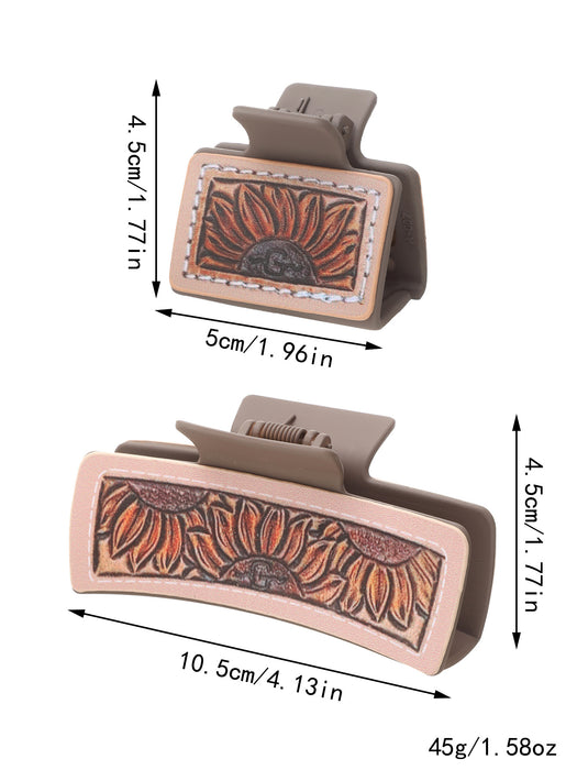 Wholesale Western Style Sunflower Cactus Leather Hairpin Combination suit Shark Clip Women' s Grab