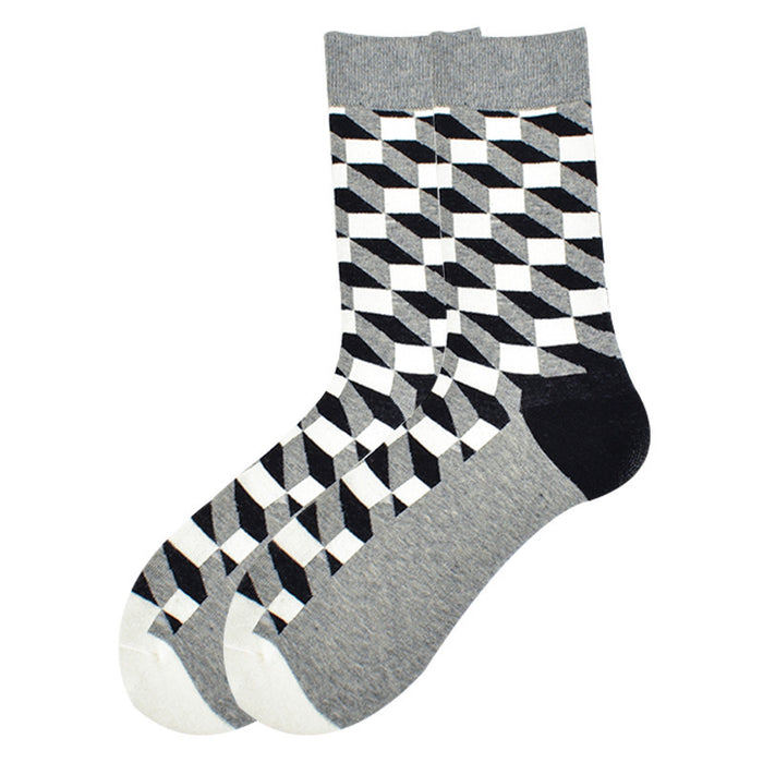 Wholesale Trendy Striped Diamond Personality Geometric Men's Socks Long Tube Colored Cotton Socks Contrast Color Haapy Socks JDC-SK-CG009