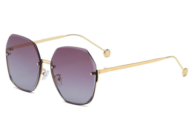Wholesale Trendy Frameless Irregular Pc Sunglasses Pink Lens Gold Frame  UV400 Fashion Accessory