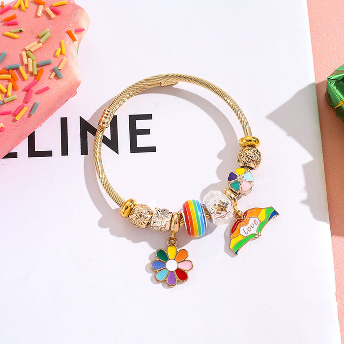 Wholesale Colorful stainless steel Rainbow Series love balloon Charms Bracelet