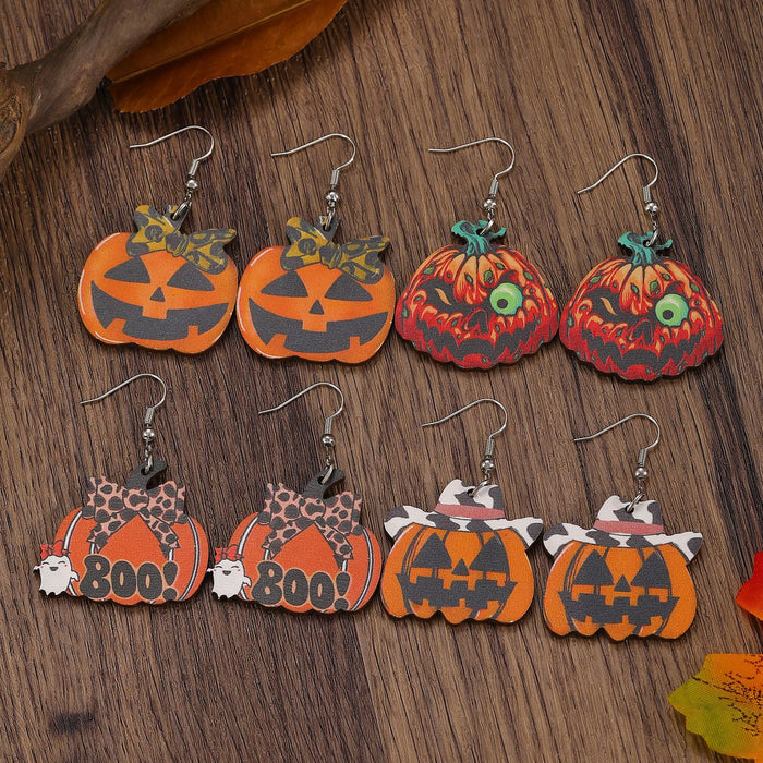 Wholesale  Western Style  Pumpkin Pendant Earrings Wooden Gothic Cartoon Earrings