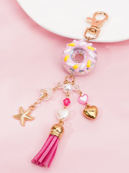 Wholesale Donut tassel heart keychain schoolbag cute pendant student girlfriend couple decoration