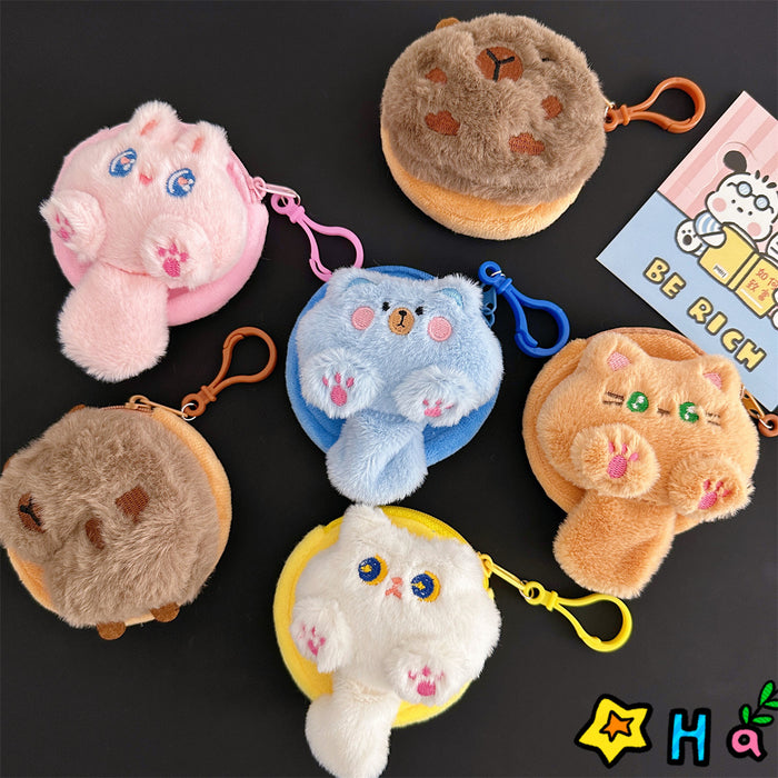 Wholesale Cartoon Plush Coin Purse Cute Mini Soft Cute Cat Coin Storage Bag Student Portable Earphone Bag