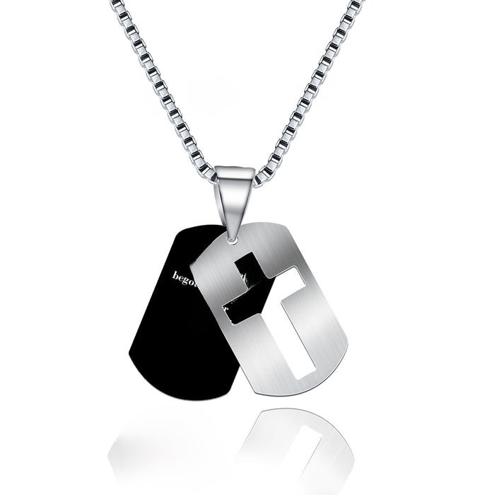 Wholesale Men's necklace stainless steel military brand hollow cross pendant stainless steel engraved necklace