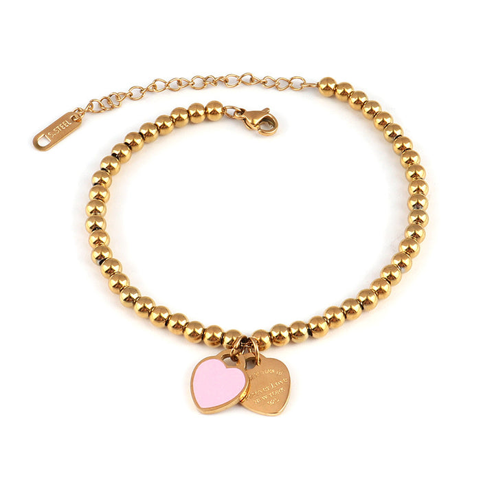 Wholesale Titanium Steel Multi-Color Enamel Peach Heart-Shaped Bracelet