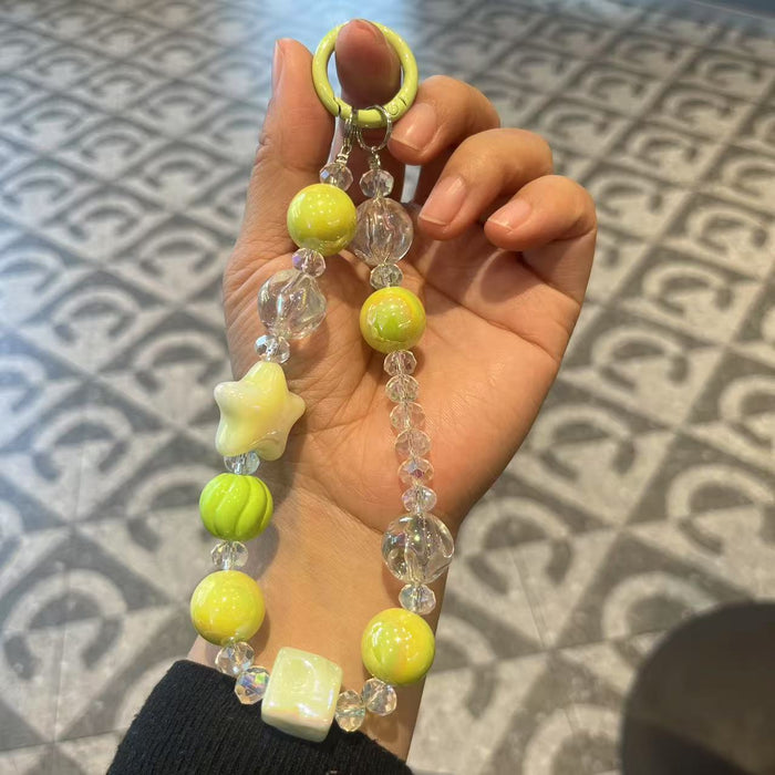 Wholesale Handmade bead phone chain, crystal plated hanging chain, bag hanging decoration, keychain