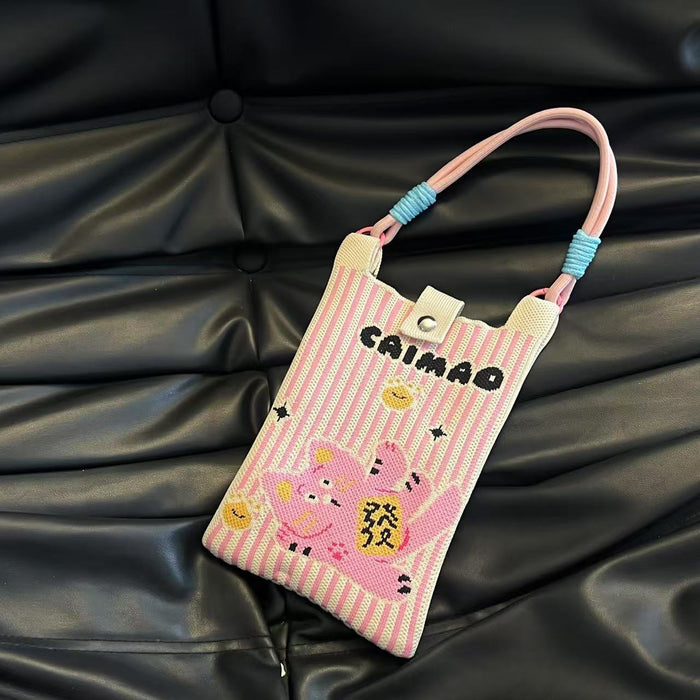 Wholesale Mobile phone bag cartoon knitted bag dopamine color matching handbag niche versatile shoulder crossbody bag