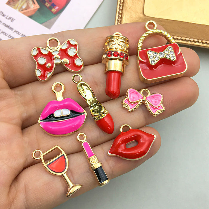 Wholesale DIY Red Oil-Drip Alloy Charms