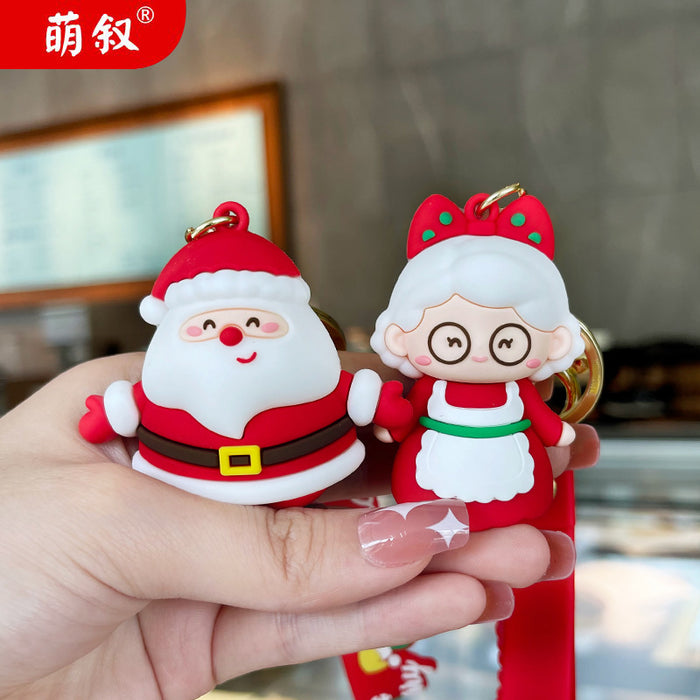 Wholesale Plastic Cartoon Keychain Christmas Couple Design Women' s Bag Charm Gift MOQ≥3