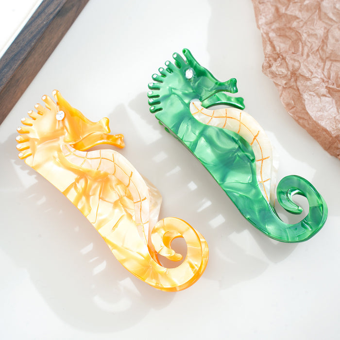 Wholesale Ocean Series Seahorse Gold Acetate Hair Claw Clip,  Trendy Hair Accessory