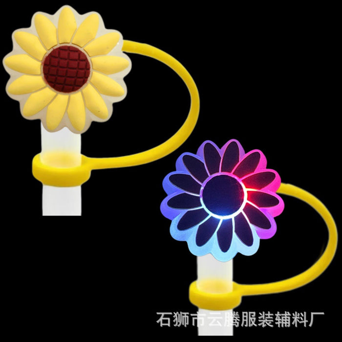 Wholesale 10pcs Silicone Straw Cap Cartoon Led Light Dustproof Straw Cap Recyclable