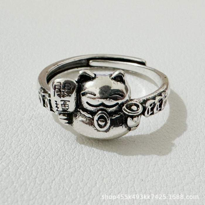 Wholesale Lucky Cat Lucky Ring, Female Open Finger Ring, Simple Retro Ring