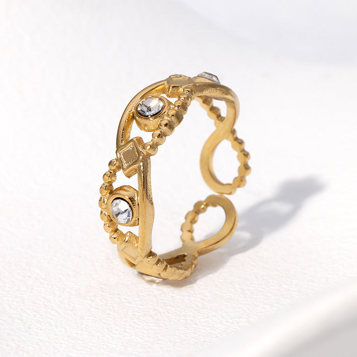 Wholesale Open Ring with Eyes Inlaid with Diamonds Stainless Steel Ring