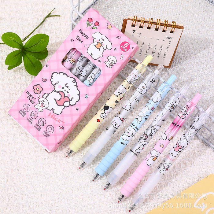 Wholesale 6pcs Cartoon neutral pen soft grip examination pen click pen signature pen