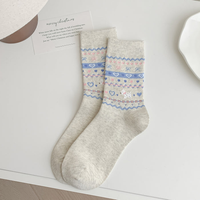 Wholesale Cute butterfly knot pile socks in the middle tube, retro style