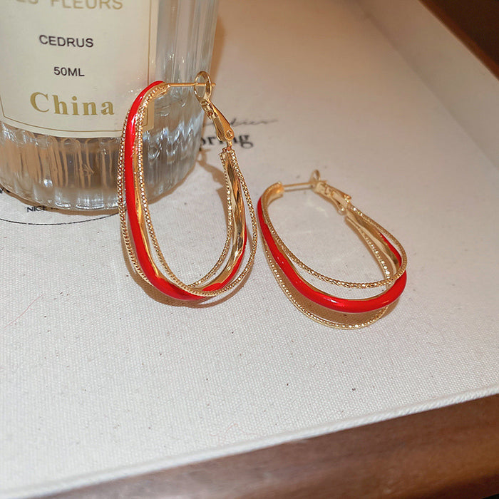 Wholesale Silver needle oil drop flower geometric earrings  summer new all-match earrings