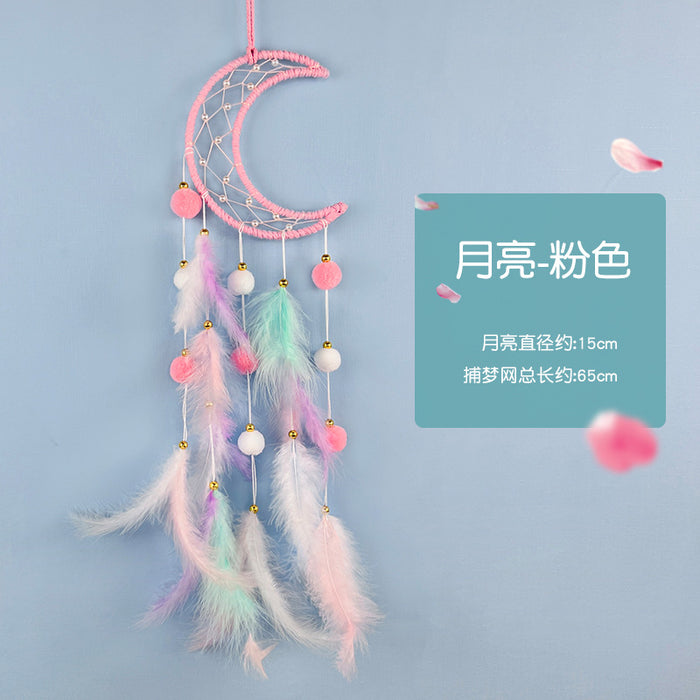 Wholesale Cat Head Dreamcatcher Hanging Ornament Handmade Pink Feather Decor MOQ≥2