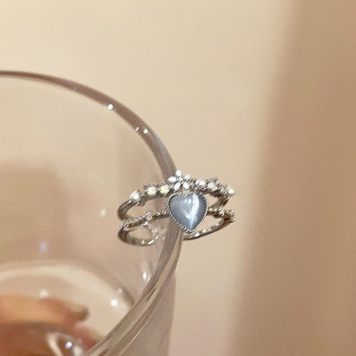 Wholesale Love Moonlight Zircon Open Ring with Light Luxury and Unique Design, Finger Ring with Adjustable Temperament