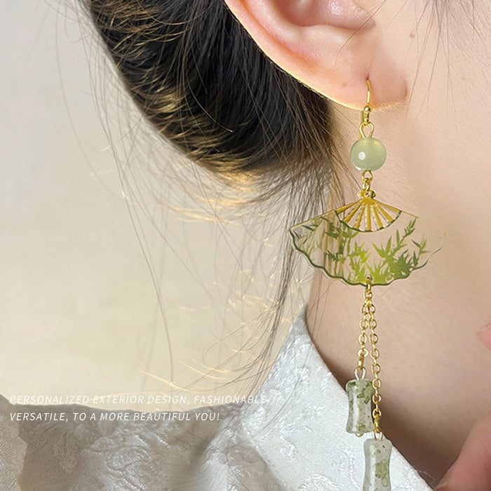 Wholesale Transparent folding fan earrings, female niche bamboo knot earrings, earrings and accessories