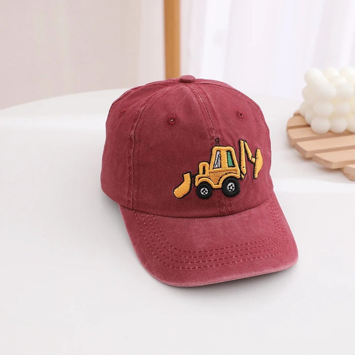 Wholesale Retro Cartoon Excavator Print Washed Cotton Baseball Cap Adjustable Sun Hat For Summer Casual Gift