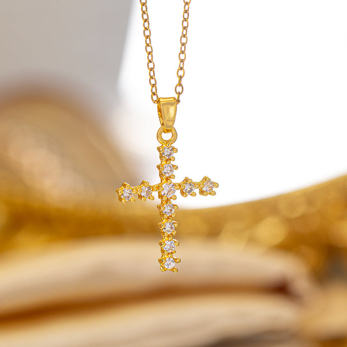 Wholesale Zircon-set cross Titanium steel necklace