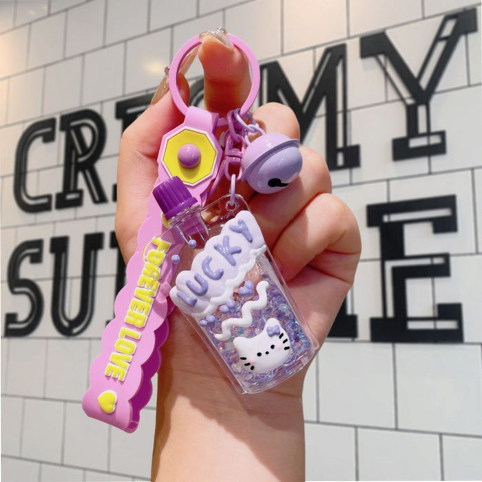 Wholesale Luminous bubble beads keychain cute liquid quicksand pendant school bag accessories small gift keychain