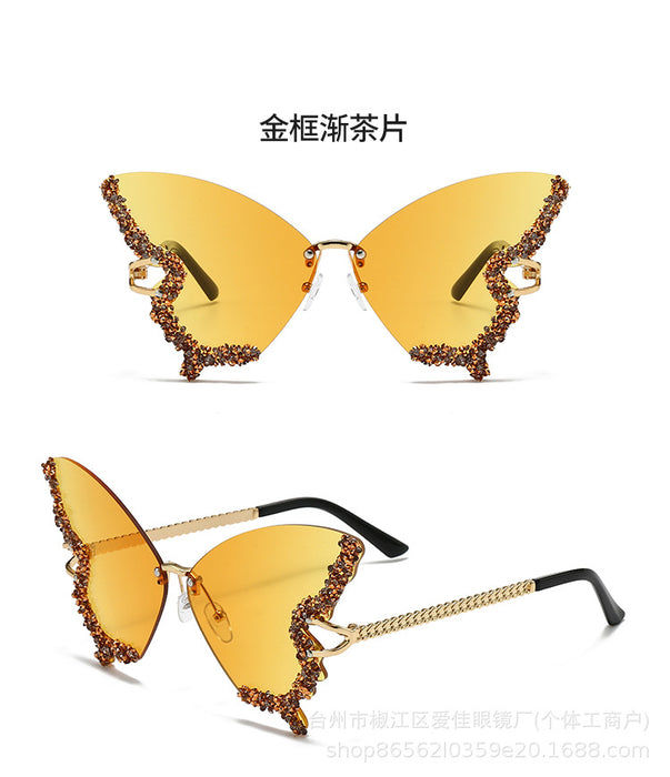 Wholesale Advanced sunglasses butterfly shaped diamond studded frameless fashion sunglasses