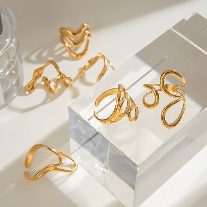 Wholesale Stainless Steel Liquid Irregular Adjustable Open Ring Design Titanium Steel Ring