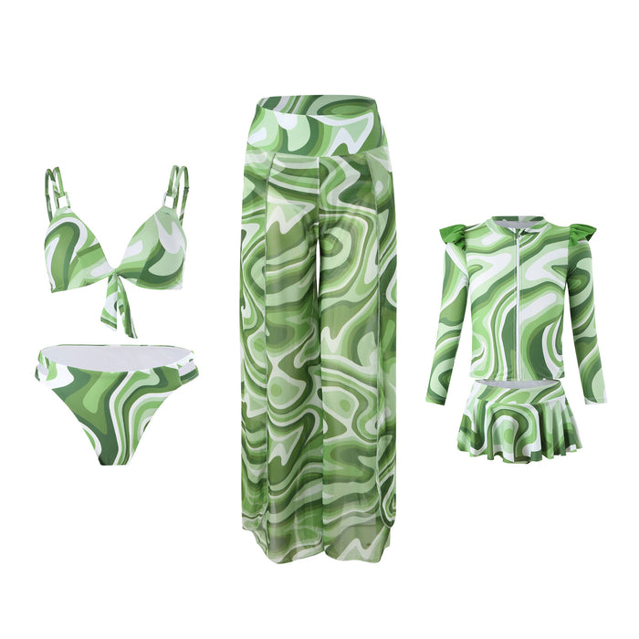 Wholesale Polyester Mesh Printed Long Pants Swimsuit Set JDC-SW-HaiYu001