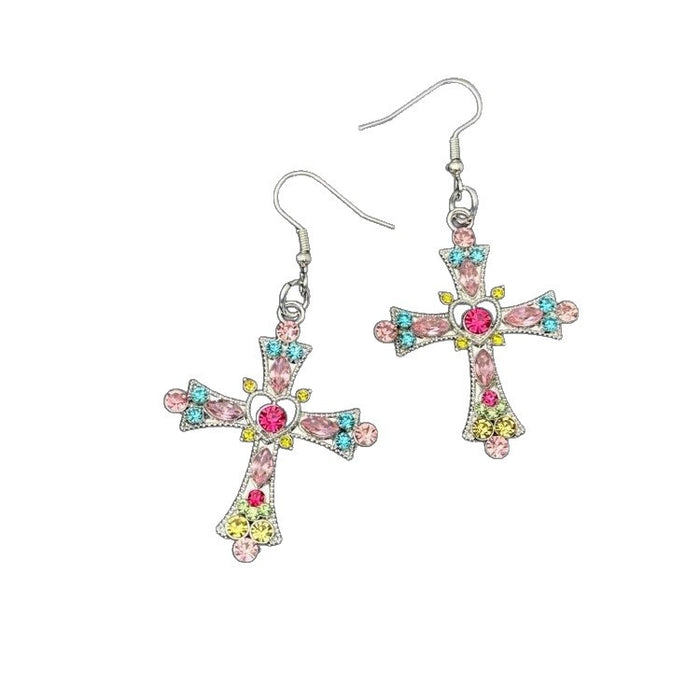Wholesale Cross Earrings heart Colored Diamond Millennium Style Earrings