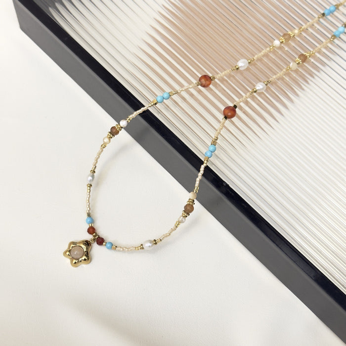 Wholesale Roman series necklace, natural stone necklace, Morandi color series, rice beads, collarbone chain, sweatshirt chain