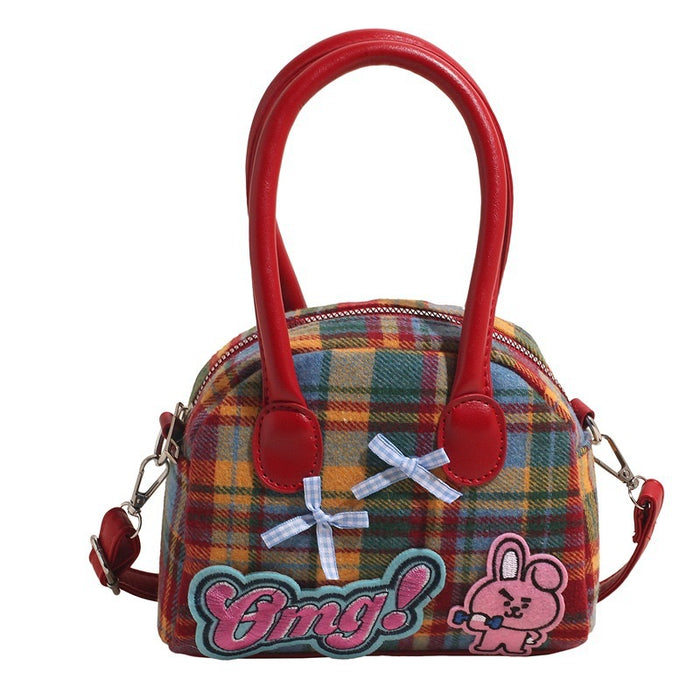 Wholesale Women's Fine Plaid Cute Bow Portable Shoulder Bags