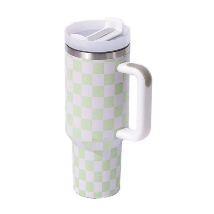 Wholesale 304 Stainless Steel Checkerboard Pattern Insulated Water Bottle 40oz with Handle MOQ≥2