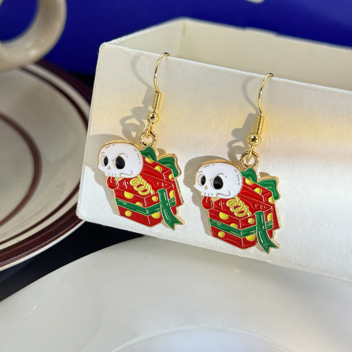 Wholesale Cartoon Design Gift Box  Earrings Female Personality  Funny Skull Earrings