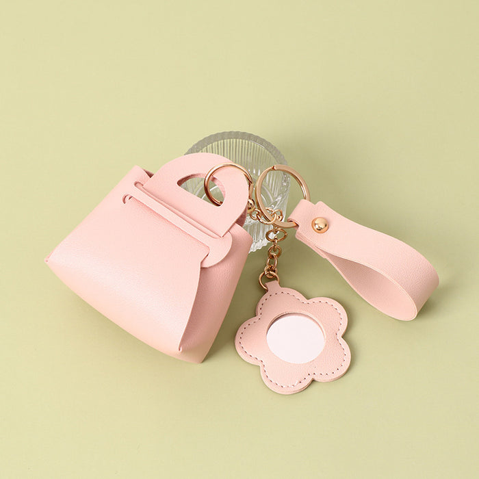 Wholesale Chic PU Wallet Keychain Bag Charm with Mirror Pink Gift for Women