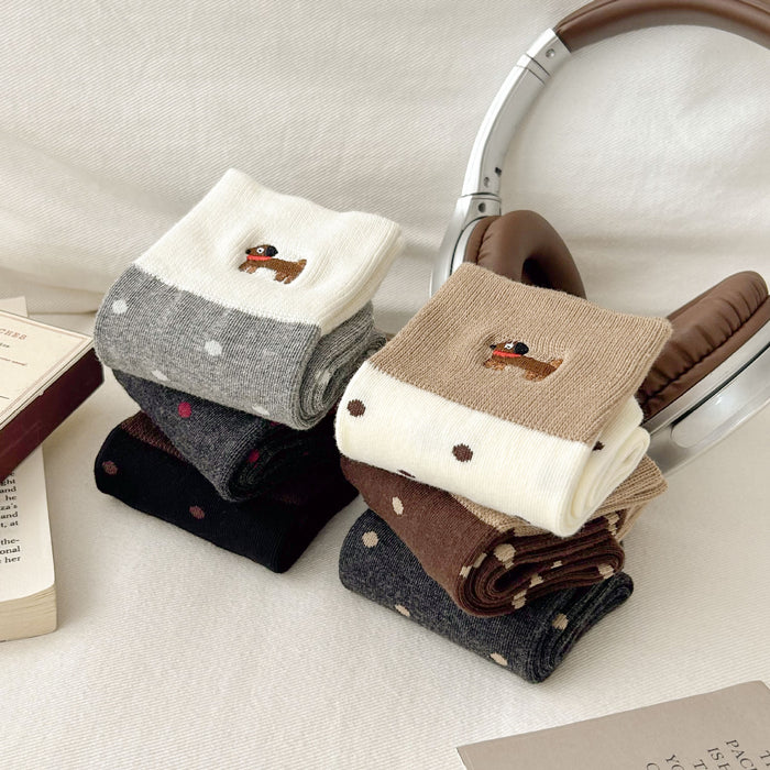 Wholesale Socks Embroidered Cute Combed Cotton Socks Mid tube Socks Boneless Loose Mouth Stacked Socks