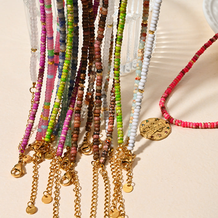 Wholesale Original Jewelry Design Colorful Natural Stone Necklace Stainless Steel Twelve Constellation Necklace Personalized Matching