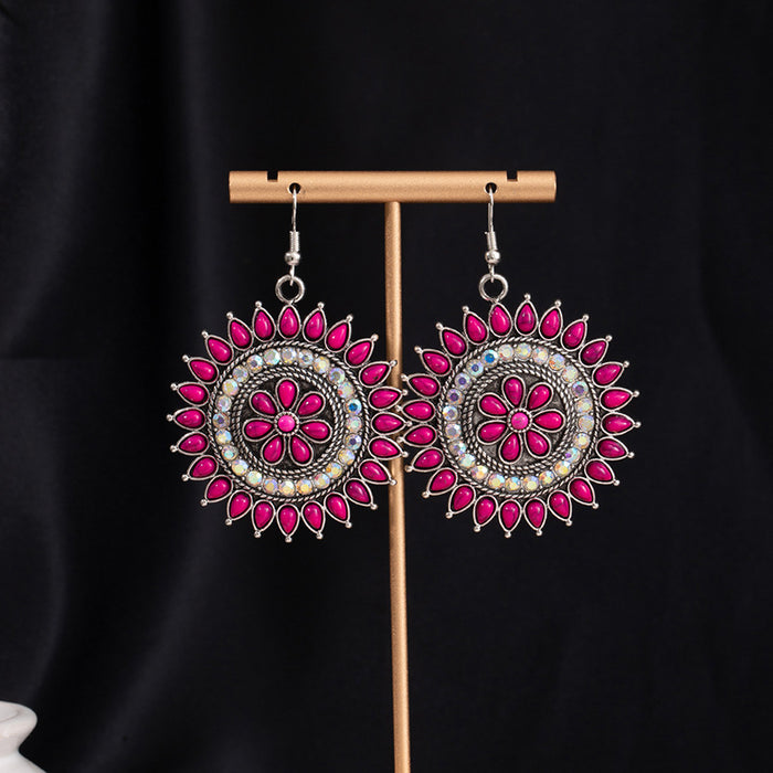 Wholesale Turquoise Flower Pendant Bohemian Ethnic Style Earrings