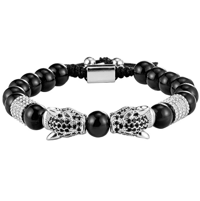 Wholesale Leopard Head Braided Bracelet Stainless Steel Roman Number Bracelet Vintage Style Three Piece Set