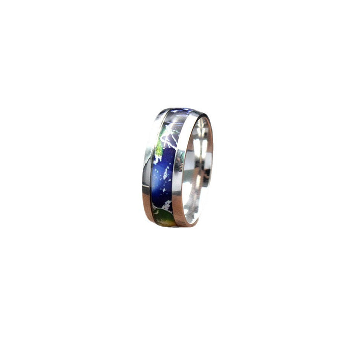 Wholesale Personalized Creative Earth Pattern Titanium Steel Ring 3D Stickers Drip Oil Ring Jewelry