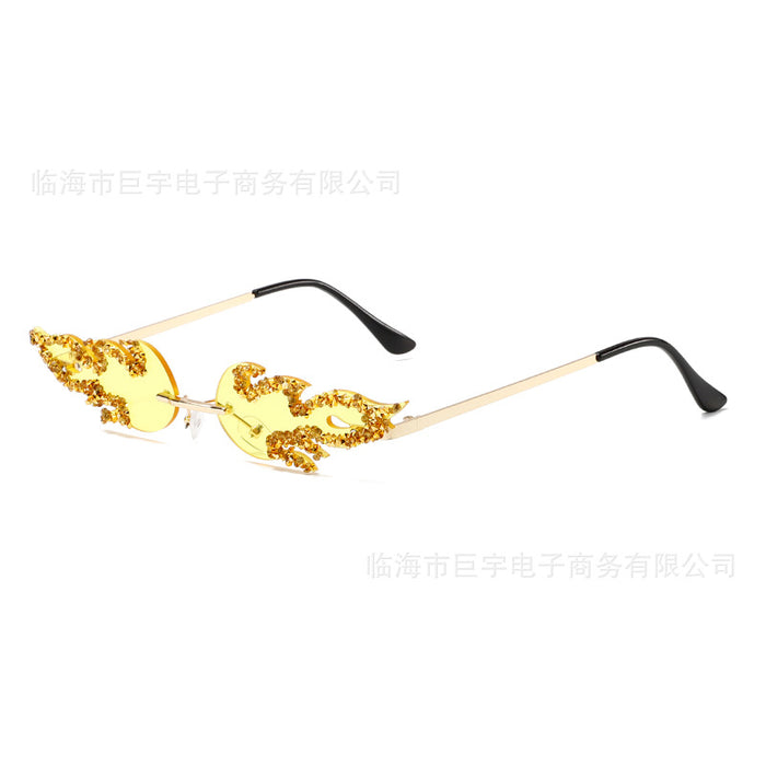 Wholesale New frameless diamond studded flame sunglasses cross-border personalized luxury sunglasses sunglasses