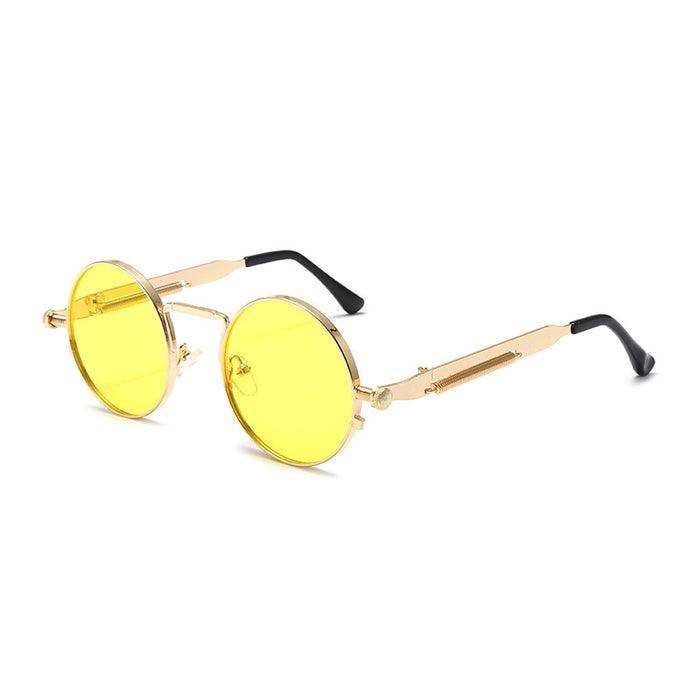 Wholesale New Fashion Round Steampunk Sunglasses Spring Legs Metal Too Glasses