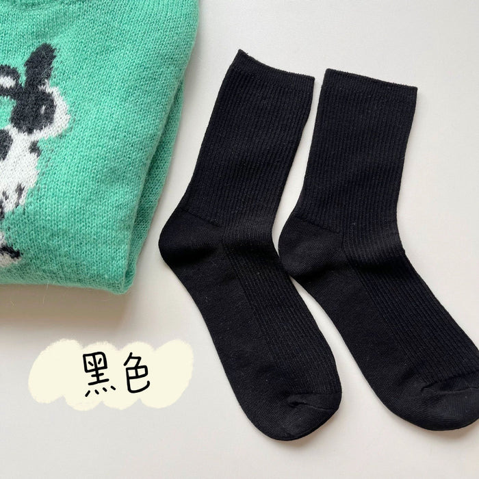 Wholesale Versatile thin strip pile socks, basic solid color mid tube socks