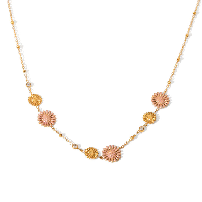 Wholesale Retro style stainless steel sunflower necklace light luxury high-end niche fashion design jewelry